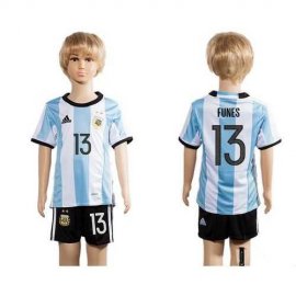 Argentina #13 Funes Home Kid Soccer Country Jersey