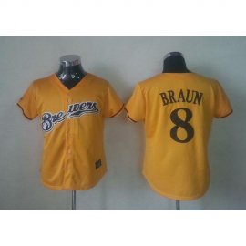 Milwaukee Brewers #8 Ryan Braun Yellow Alternate Cool Base Womens Stitched MLB Jersey