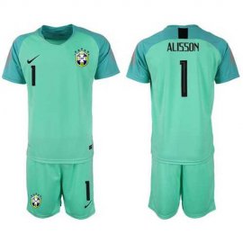 Brazil #1 Alisson Green Goalkeeper Soccer Country Jersey