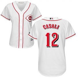 Cincinnati Reds #12 Curt Casali White Home Womens Stitched MLB Jersey