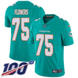 Nike Miami Dolphins #75 Ereck Flowers Aqua Green Team Color Mens Stitched NFL 100th Season Vapor Untouchable Limited Jersey