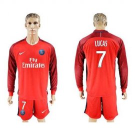 Paris Saint-Germain #7 Lucas Red Long Sleeves Soccer Club Jersey