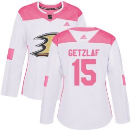 Adidas Anaheim Ducks #15 Ryan Getzlaf White/Pink Authentic Fashion Womens Stitched NHL Jersey