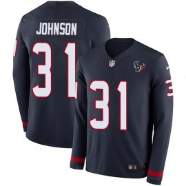 Nike Houston Texans #31 David Johnson Navy Blue Team Color Mens Stitched NFL Limited Therma Long Sleeve Jersey