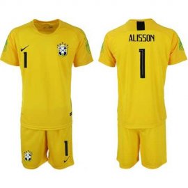 Brazil #1 Alisson Yellow Goalkeeper Soccer Country Jersey