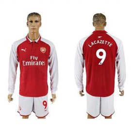 Arsenal #9 Lacazette Red Home Long Sleeves Soccer Club Jersey