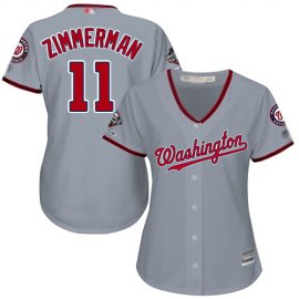 Washington Nationals #11 Ryan Zimmerman Grey Road 2019 World Series Champions Womens Stitched MLB Jersey