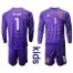 Spain #1 De Gea Purple Long Sleeves Goalkeeper Kid Soccer Country Jersey