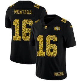 San Francisco 49ers #16 Joe Montana Mens Nike Leopard Print Fashion Vapor Limited NFL Jersey Black