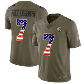 Nike Pittsburgh Steelers #7 Ben Roethlisberger Olive/USA Flag Youth Stitched NFL Limited 2017 Salute to Service Jersey