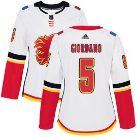 Adidas Calgary Flames #5 Mark Giordano White Road Authentic Womens Stitched NHL Jersey