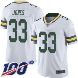 Nike Green Bay Packers #33 Aaron Jones White Mens Stitched NFL 100th Season Vapor Limited Jersey