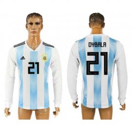 Argentina #21 DYBALA Home 2018 FIFA World Cup Long Sleeve Thailand Soccer Jersey