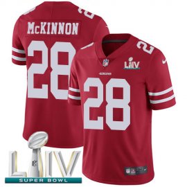 Nike San Francisco 49ers #28 Jerick McKinnon Red Super Bowl LIV 2020 Team Color Mens Stitched NFL Vapor Untouchable Limited Jersey