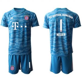 Bayern Munchen #1 Neuer Light Blue Goalkeeper Soccer Club Jersey