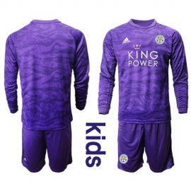 Leicester City Blank Purple Goalkeeper Long Sleeves Kid Soccer Club Jersey