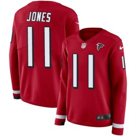 Nike Atlanta Falcons #11 Julio Jones Red Team Color Womens Stitched NFL Limited Therma Long Sleeve Jersey