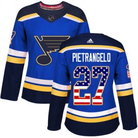 Adidas St. Louis Blues #27 Alex Pietrangelo Blue Home Authentic USA Flag Womens Stitched NHL Jersey