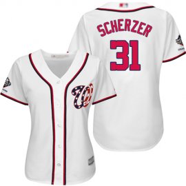 Washington Nationals #31 Max Scherzer White Home 2019 World Series Champions Womens Stitched MLB Jersey