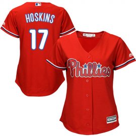Philadelphia Phillies #17 Rhys Hoskins Red Alternate Womens Stitched MLB Jersey