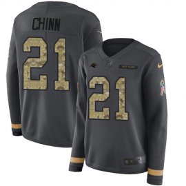 Nike Carolina Panthers #21 Jeremy Chinn Anthracite Salute to Service Womens Stitched NFL Limited Therma Long Sleeve Jersey