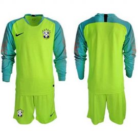 Brazil Blank Shiny Green Goalkeeper Long Sleeves Soccer Country Jersey