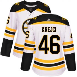 Adidas Boston Bruins #46 David Krejci White Road Authentic Womens Stitched NHL Jersey