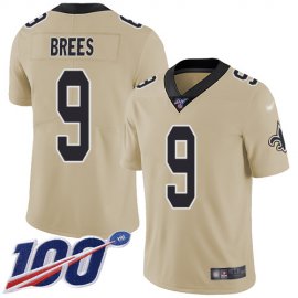 Nike New Orleans Saints #9 Drew Brees Gold Mens Stitched NFL Limited Inverted Legend 100th Season Jersey