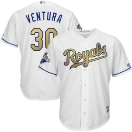 Kansas City Royals #30 Yordano Ventura White 2015 World Series Champions Gold Program Cool Base Stitched Youth MLB Jersey