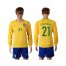 Brazil #21 Coutinho Home Long Sleeves Soccer Country Jersey