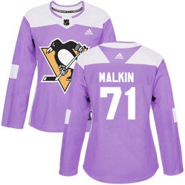 Adidas Pittsburgh Penguins #71 Evgeni Malkin Purple Authentic Fights Cancer Womens Stitched NHL Jersey