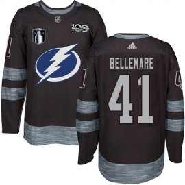 Adidas Tampa Bay Lightning #41 Pierre-Edouard Bellemare Black 2022 Stanley Cup Final Patch 100th Anniversary Stitched NHL Jersey Mens