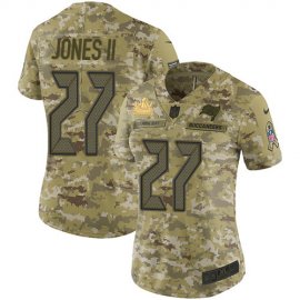 Nike Tampa Bay Buccaneers #27 Ronald Jones II Camo Womens Super Bowl LV Champions Patch Stitched NFL Limited 2018 Salute To Service Jersey