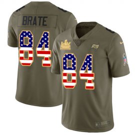 Nike Tampa Bay Buccaneers #84 Cameron Brate Olive/USA Flag Youth Super Bowl LV Champions Patch Stitched NFL Limited 2017 Salute To Service Jersey