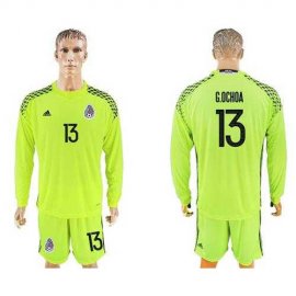 Mexico #13 G.Ochoa Shiny Green Long Sleeves Goalkeeper Soccer Country Jersey