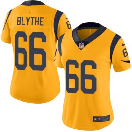 Nike Los Angeles Rams #66 Austin Blythe Gold Womens Stitched NFL Limited Rush Jersey