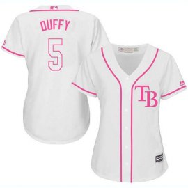Tampa Bay Rays #5 Matt Duffy White/Pink Fashion Womens Stitched MLB Jersey