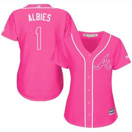 Atlanta Braves #1 Ozzie Albies Pink Fashion Womens Stitched MLB Jersey