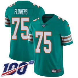 Nike Miami Dolphins #75 Ereck Flowers Aqua Green Alternate Mens Stitched NFL 100th Season Vapor Untouchable Limited Jersey