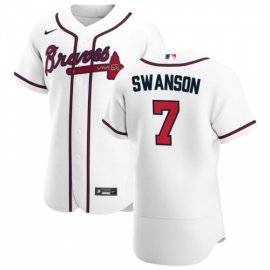 Atlanta Braves #7 Dansby Swanson Mens Nike White Home 2020 Authentic Player MLB Jersey