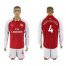 Arsenal #4 Mertesacker Red Home Long Sleeves Soccer Club Jersey