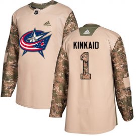 Adidas Columbus Blue Jackets #1 Keith Kinkaid Camo Authentic 2017 Veterans Day Stitched NHL Jersey