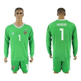 Argentina #1 Romero Green Long Sleeves Goalkeeper Soccer Country Jersey