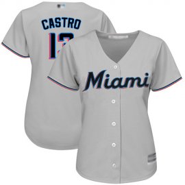 Miami Marlins #13 Starlin Castro Grey Road Womens Stitched MLB Jersey