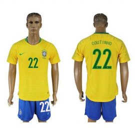 Brazil #22 Coutinho Home Soccer Country Jersey