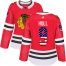 Adidas Chicago Blackhawks #9 Bobby Hull Red Home Authentic USA Flag Womens Stitched NHL Jersey