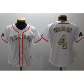 Houston Astros #4 George Springer White 2017 World Series Champions Gold Program Cool Base Womens Stitched MLB Jersey