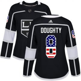 Adidas Los Angeles Kings #8 Drew Doughty Black Home Authentic USA Flag Womens Stitched NHL Jersey