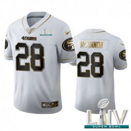 San Francisco 49ers #28 Jerick McKinnon Mens Nike White Golden Super Bowl LIV 2020 Edition Vapor Limited NFL 100 Jersey