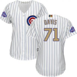 Chicago Cubs #71 Wade Davis White(Blue Strip) 2017 Gold Program Cool Base Womens Stitched MLB Jersey